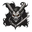  red krampus girl portrait with bat tattoo style cartoon drawing no background tattoo design idea