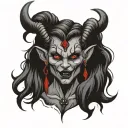  red krampus girl portrait with bat tattoo style cartoon drawing no background tattoo design idea