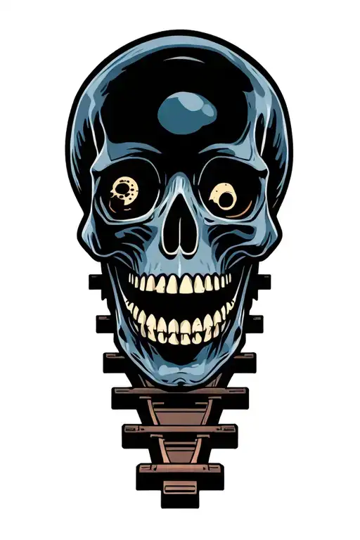 skull with empty sockets with train track winding out tattoo design idea
