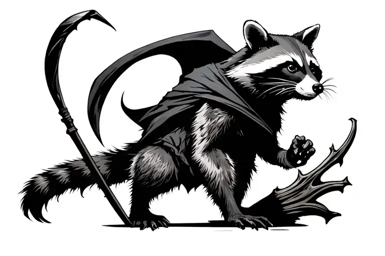 raccoon grim reaper standing tattoo design idea
