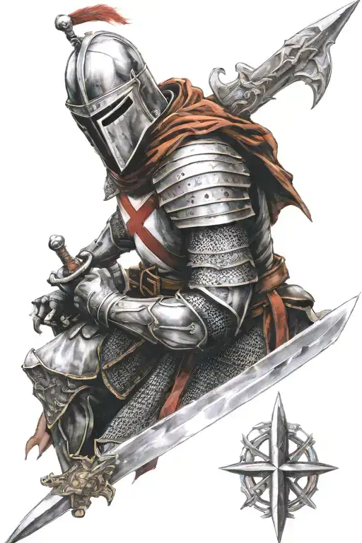 Templar knight with a sword tattoo design idea