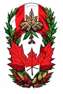 Represent canada flag, maple leaf, innovations arm sleeve tattoo design idea