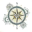 compass with globe surrounded tattoo design idea