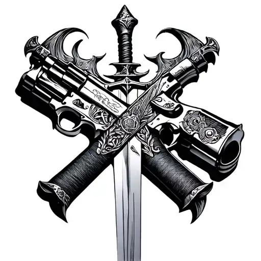 devil may cry sword Rebellion with two pistols crossing each tattoo design idea