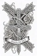 A tattoo design featuring the verse Isaiah 44:22 intertwined with the image of the three nails of crucifixion, in a blackwork style tattoo design idea