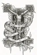 A tattoo design featuring the verse Isaiah 44:22 intertwined with the image of the three nails of crucifixion, in a blackwork style tattoo design idea