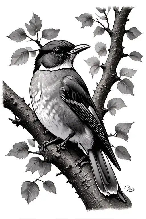 American Robin on a sycamore tree tattoo design idea