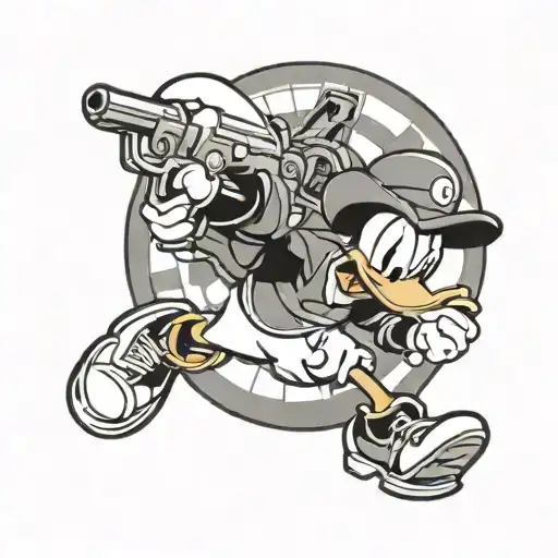 Donald Duck holding a gun and soccer ball tattoo design idea
