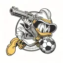 Donald Duck holding a gun and soccer ball tattoo design idea