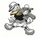 Donald Duck holding a gun and soccer ball tattoo design idea
