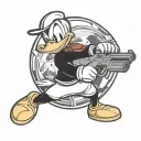 Donald Duck holding a gun and soccer ball tattoo design idea