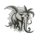 an elephant's head, wings, two slightly larger palm trees, shadows of two brothers and one sister tattoo design idea