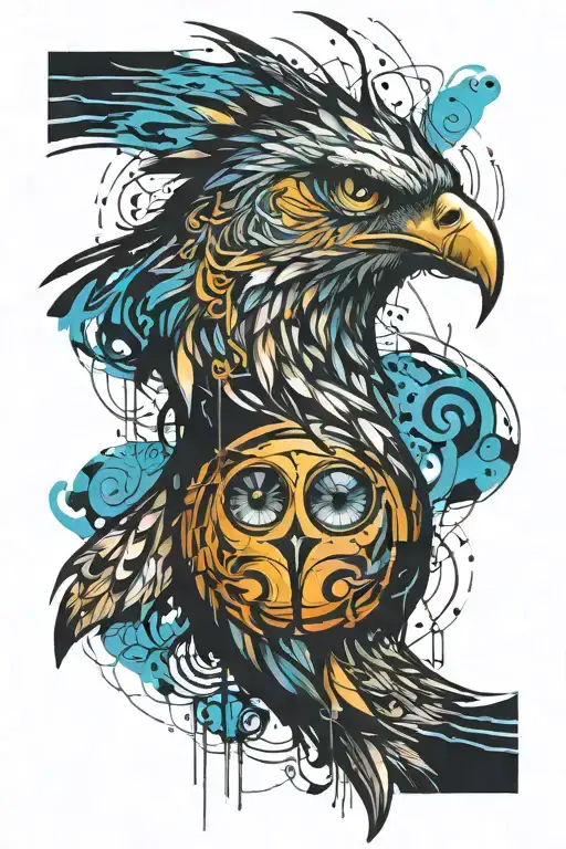 Hawk eyes fused tattoo design idea