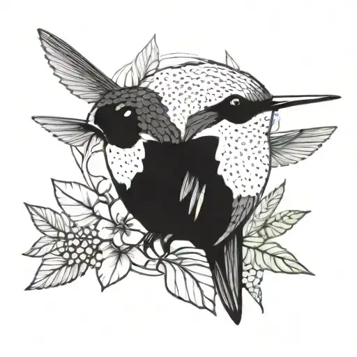 hummingbird perched on koala bear head tattoo design idea