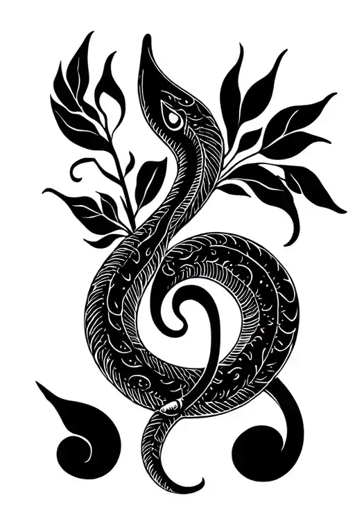A musical note intertwined with a serpent, symbolizing the harmony between music and nature tattoo design idea
