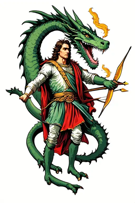 St. George killing the dragon with Sagittarius arrow tattoo design idea