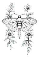 moth with flowers on each side tattoo design idea