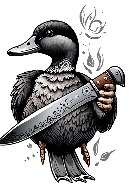duck holding knife tattoo design idea