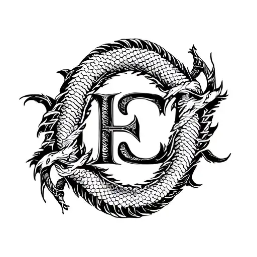 Magic letters with symmetrical dragons scales forming a tattoo design idea