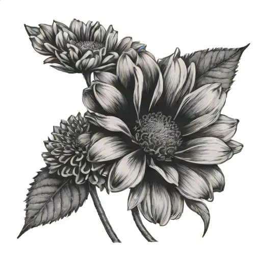 Two realistic flowers, one a cosmo and one a zinnia, not touching each other tattoo design idea