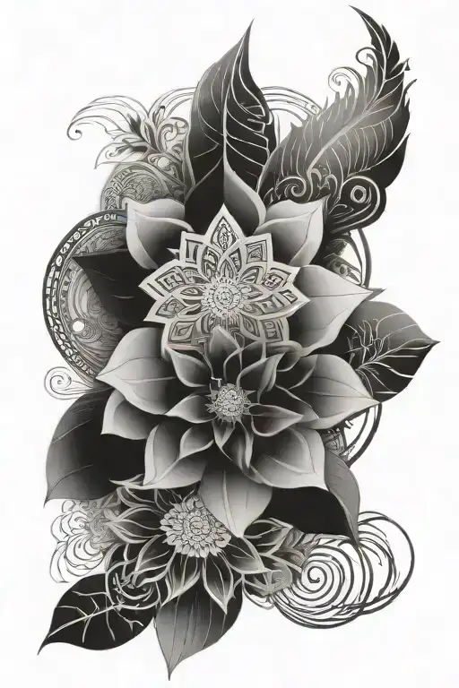 negative space mandela style sleeve tattoo design idea