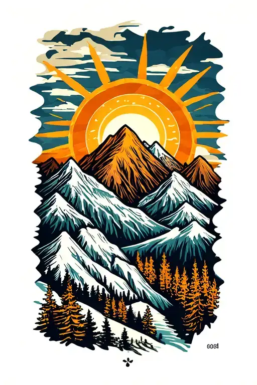 mountains and sun tattoo design idea