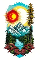 mountains and sun tattoo design idea