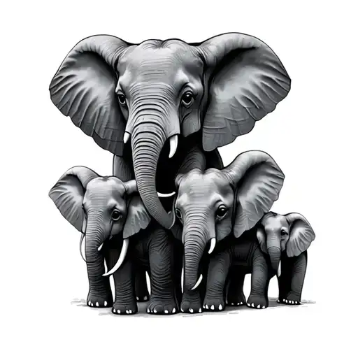 Elephant Family 4 Children tattoo design idea