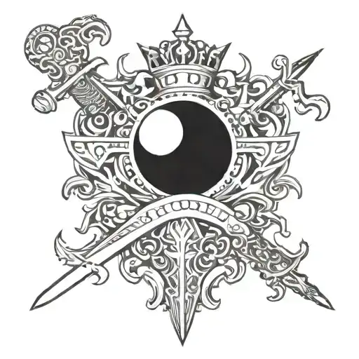 SWORD AND CROWN AND MOON tattoo design idea