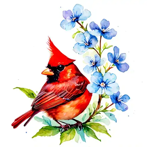 Forget Me Not and cardinal bird tattoo design idea