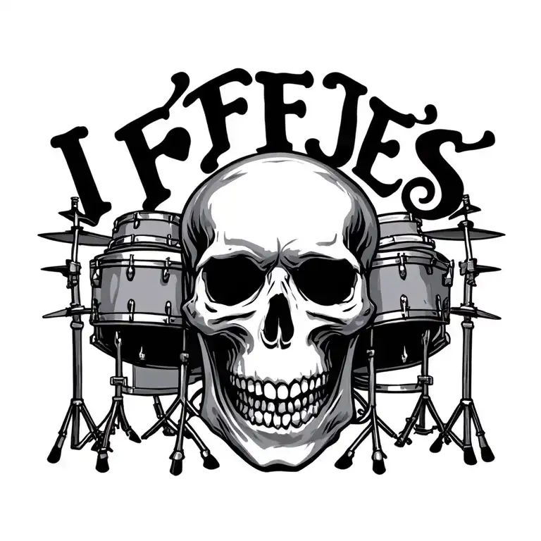 "I ♥️ FEJES " skull design rock and roll drummer tattoo design idea