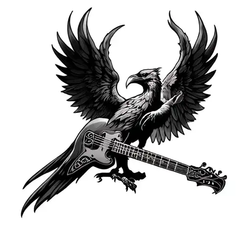 Celtic, phoenix, wings, music, fire, Irish, dark side of the force, bass guitar, ravens and crows, vampire, spirituality tattoo design idea