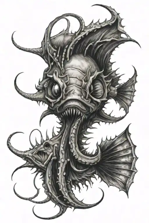 tribal Female angler fish big light tattoo design idea