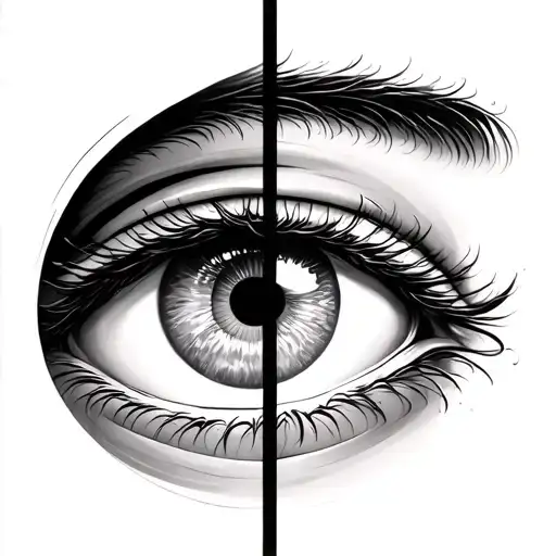 eye and spinning top on both sides representing dream state and reality tattoo design idea