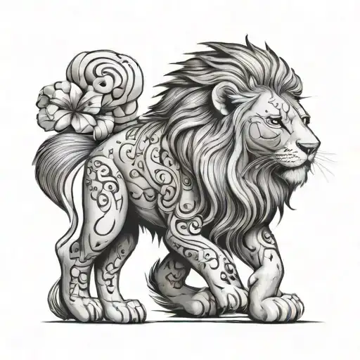 manya female Leo zodiac, leader, fearless, lucky clover with starts tattoo design idea