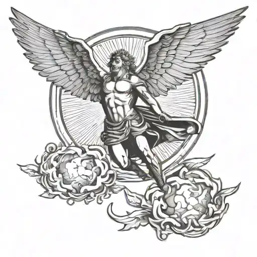 Icarus flying infront of sun from beneath tattoo design idea