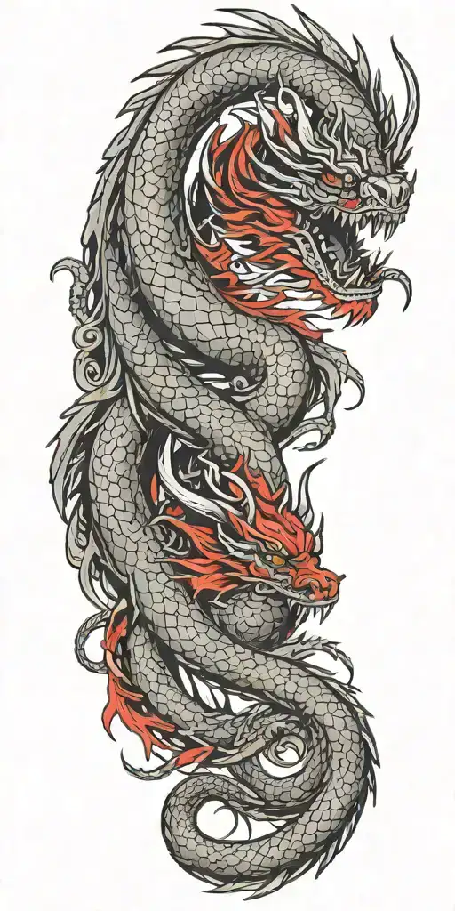 Western dragon wrapped thats black, red and sliver tattoo design idea