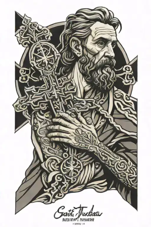 Saint Jude Thaddeus with a cros 3 noad tattoo design idea