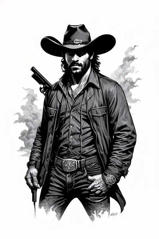 outlaw gunslinger standing against a storm tattoo design idea