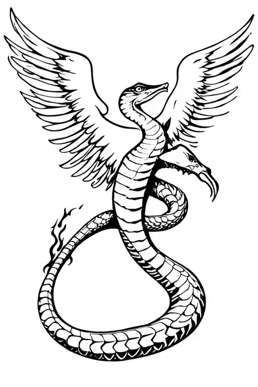 cobra with phoenix wings rising from flames tattoo design idea