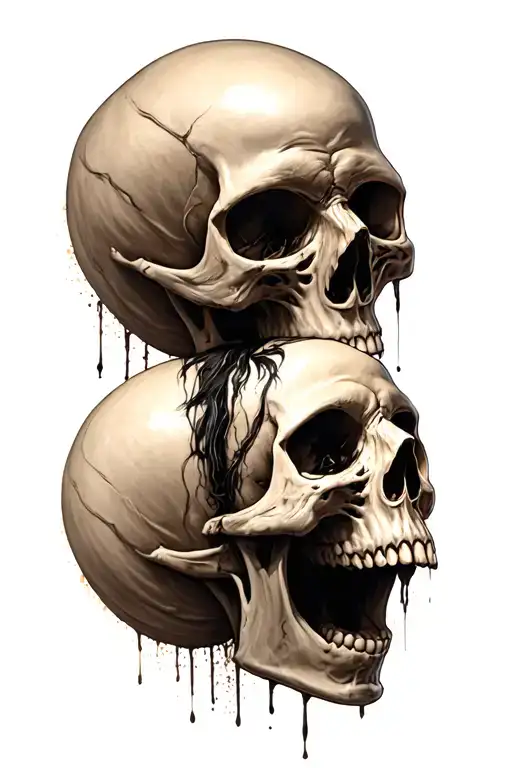 crying skull and laughing skull tattoo design idea