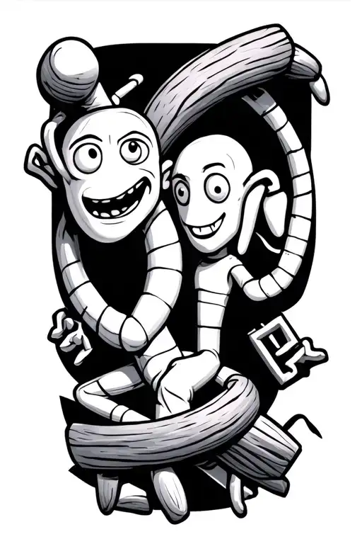 Donnie thronberry, forky and plank together as a sleeve tattoo design idea