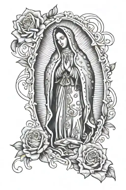 Virgen de Guadalupe mexican with rosary wrapped tattoo design idea