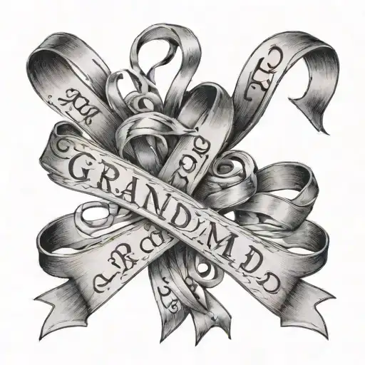 grandma and grandad names rip ribbons tied together tattoo design idea