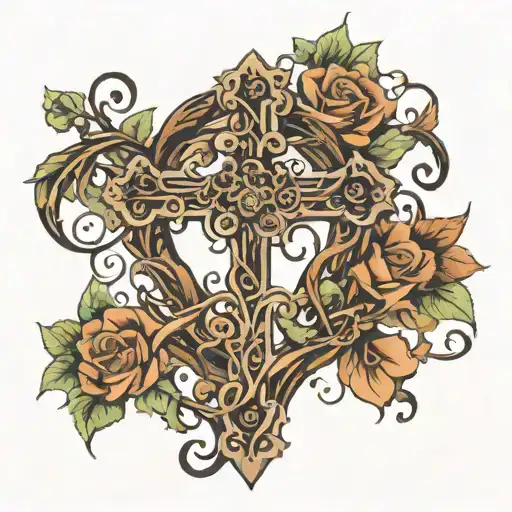 cross in the middle, its brown. Inside the cross put the saying Love You Always in quirsive, vines going around it and b tattoo design idea