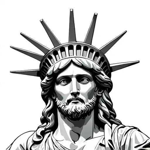 statue of liberty with jesus crown tattoo design idea