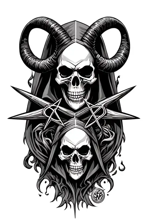 skulls, grim reaper, pentagram, baphomet, satanic, 666 tattoo design idea