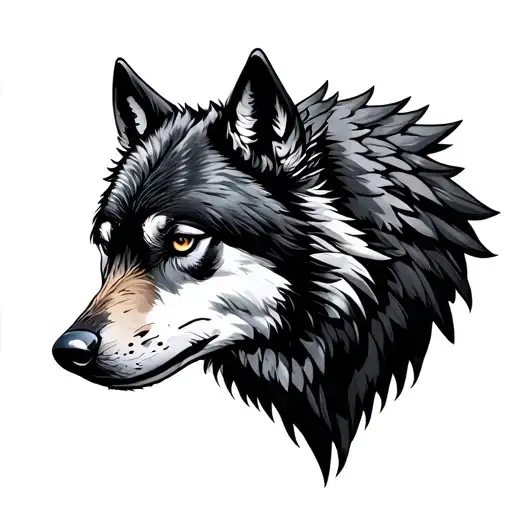 wolf and raven perched tattoo design idea