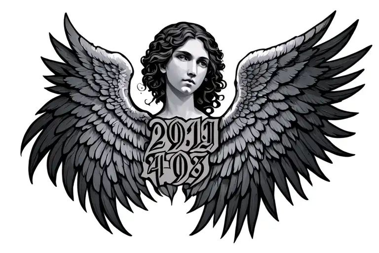 angel wings with 29 09 19 Roman numerals representing important dates tattoo design idea