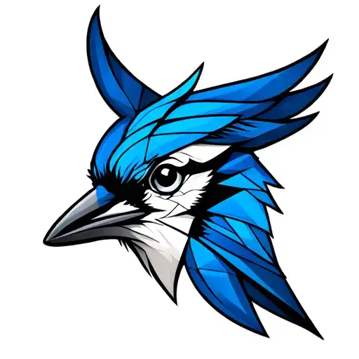 bluejay head with geometry patterns tattoo design idea
